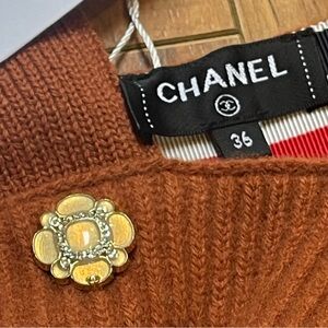 NWT Authentic Chanel Cashmere Knit Mini Dress with Camellia Buttons Size 36